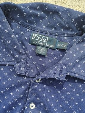 Polo Ralph Lauren Polo Shirt Men XL Blue Allover Geometric Print Relaxed Fit